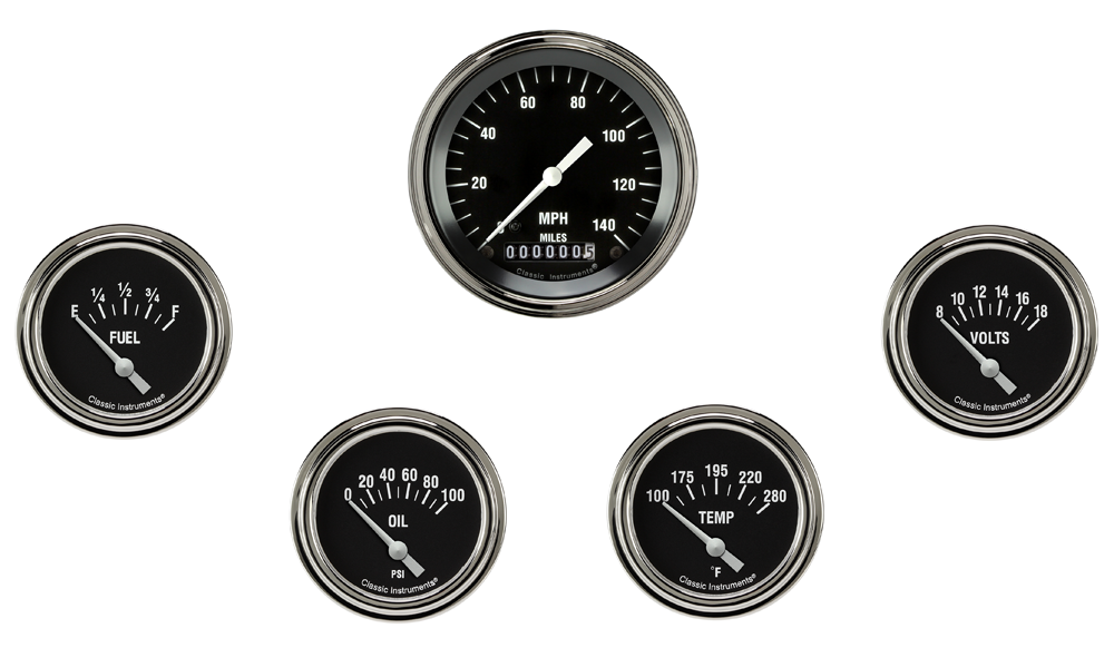 HR200SLF - Classic Instruments Hot Rod 5 gauge set Speedometer Fuel Oil Pressure Temperature Volt