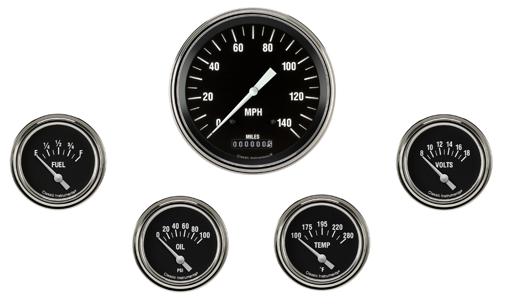 HR254SLF - Classic Instruments Hot Rod 5 gauge set Speedometer Fuel Oil Pressure Temperature Volt