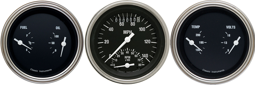 HR34SLF - Classic Instruments Hot Rod 3 gauge set Ultimate-Speedometer-Tachometer Fuel-Oil Temp-Volt