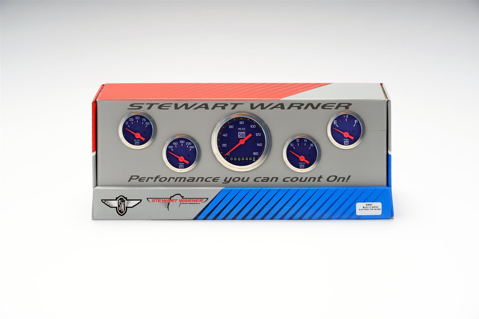838446-Stewart Warner Gauge Kit-Voltmeter-FuelLevel-OilPressure-WaterTemperature-Speedometer Catalina Series