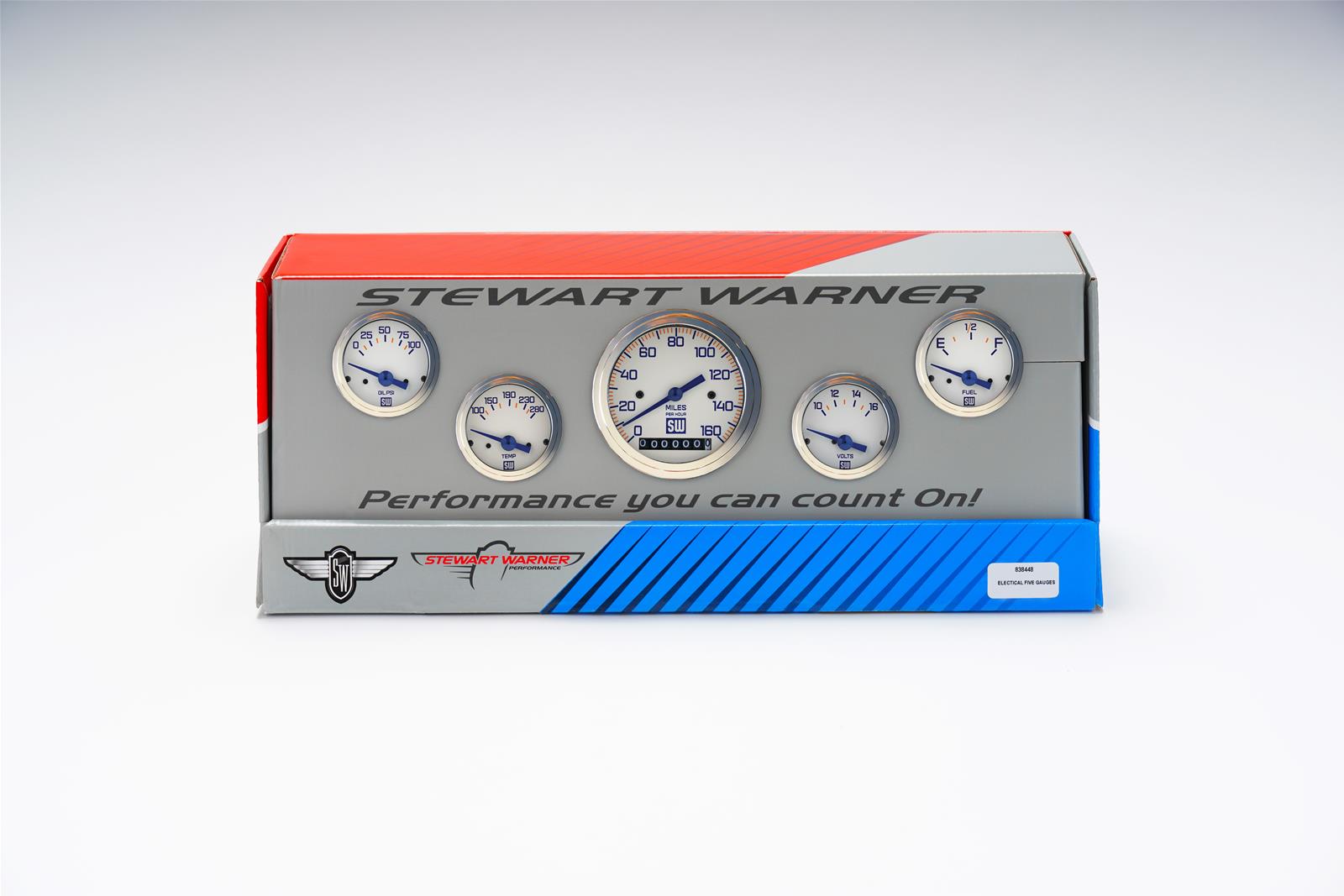 838448-Stewart Warner Gauge Kit-Voltmeter-FuelLevel-OilPressure-WaterTemperature-Speedometer Mariner Series