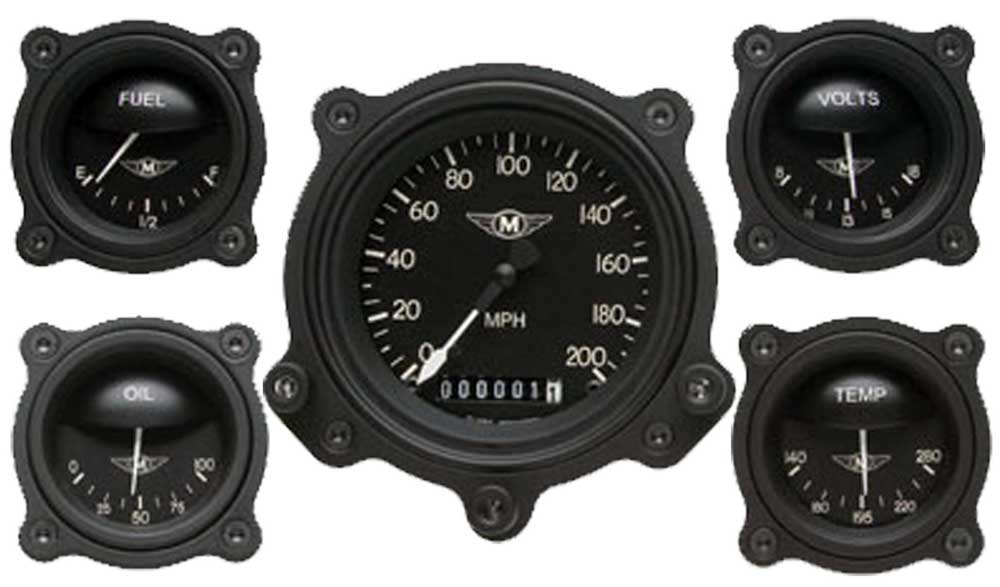 MA00BLFBZ - Classic Instruments Moal Bomber 5 gauge set Speedometer fuel temperature volt oil pressure