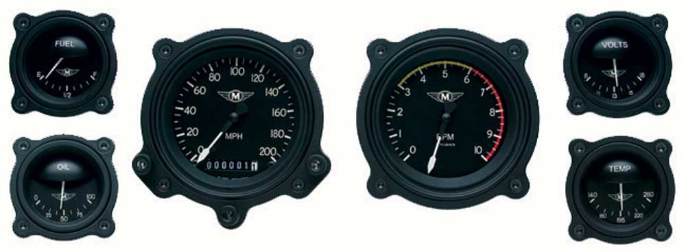 MA01BLFBZ - Classic Instruments Moal Bomber 6 gauge set Speedometer Tachometer fuel temperature volt oil pressure
