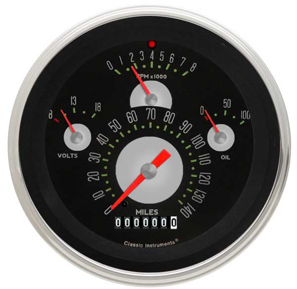 TE40ASLF - Classic Instruments Tetra Authentic Center Cluster Speedometer-Tachometer-Oil pressure-Voltmeter