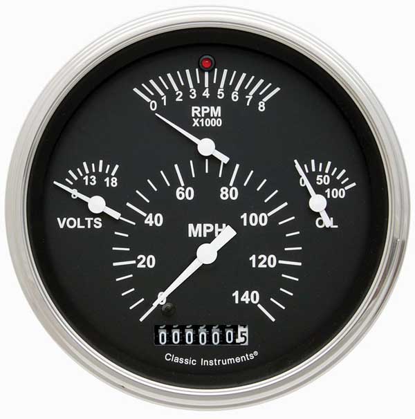 TE40BSLF - Classic Instruments Tetra Black Center Cluster Speedometer-Tachometer-Oil pressure-Voltmeter