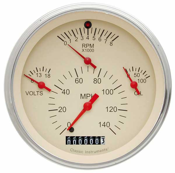 TE40TSLF - Classic Instruments Tetra Tan Center Cluster Speedometer-Tachometer-Oil pressure-Voltmeter