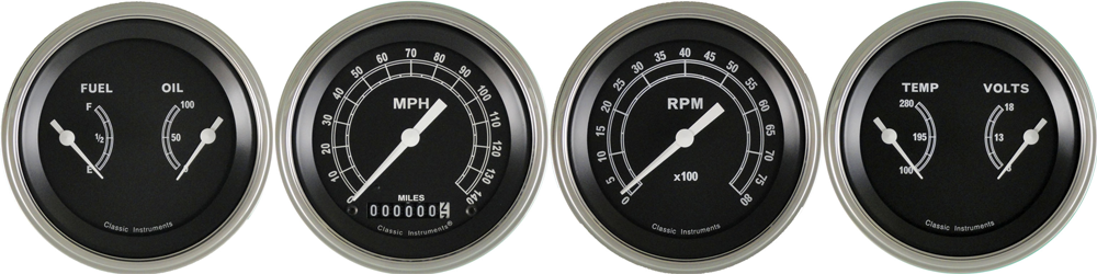 TR05SLF - Classic Instruments Traditional 4 gauge set Speedometer Tachometer Fuel-Oil Temp-Volt
