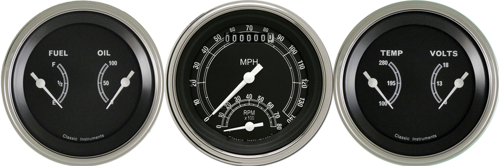 TR34SLF - Classic Instruments Traditional 3 gauge set Ultimate-Speedometer Fuel-Oil Temp-Volt