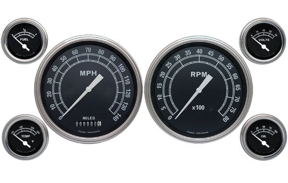 TR51SLF - Classic Instruments Traditional 6 gauge set Speedometer Tachometer Fuel Temperature Volt Oil