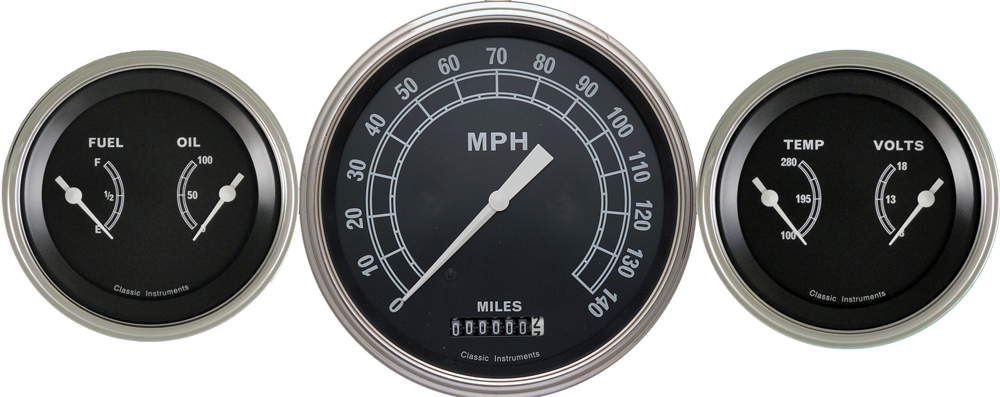 TR64SLF - Classic Instruments Traditional 3 gauge set Speedometer and Fuel-Oil Temp-Volt