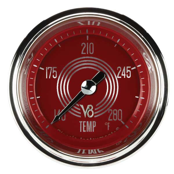 V8RS126SHC-02 - Classic Instruments V8 Red Steelie Water Temperature Gauge