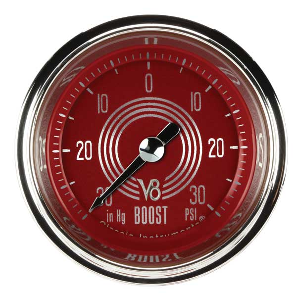 V8RS141SHC - Classic Instruments V8 Red Steelie Boost-Vacuum Gauge