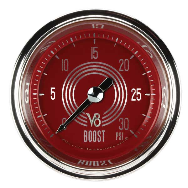 V8RS142SHC - Classic Instruments V8 Red Steelie Boost Gauge 30PSI