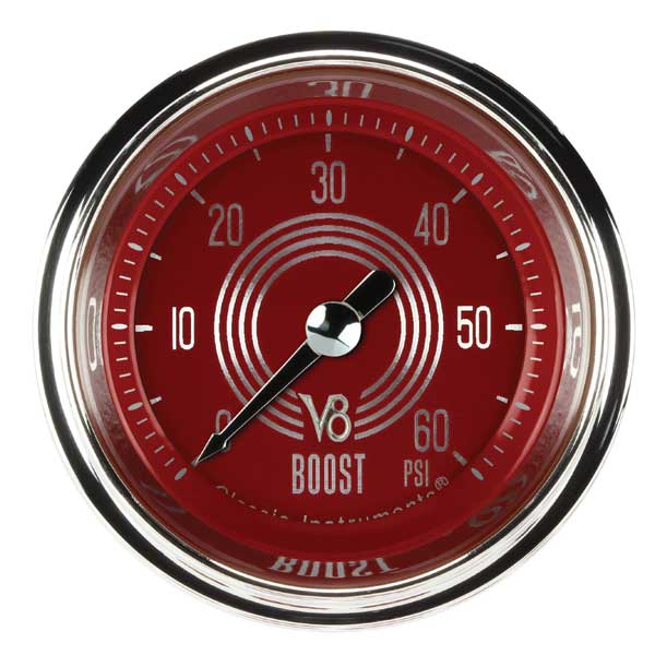 V8RS143SHC - Classic Instruments V8 Red Steelie Boost Gauge 60PSI