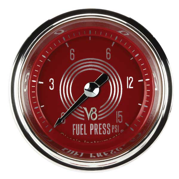 V8RS145SHC - Classic Instruments V8 Red Steelie Fuel Pressure Gauge 15PSI