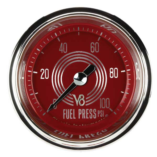 V8RS146SHC - Classic Instruments V8 Red Steelie Fuel Pressure Gauge 100PSI