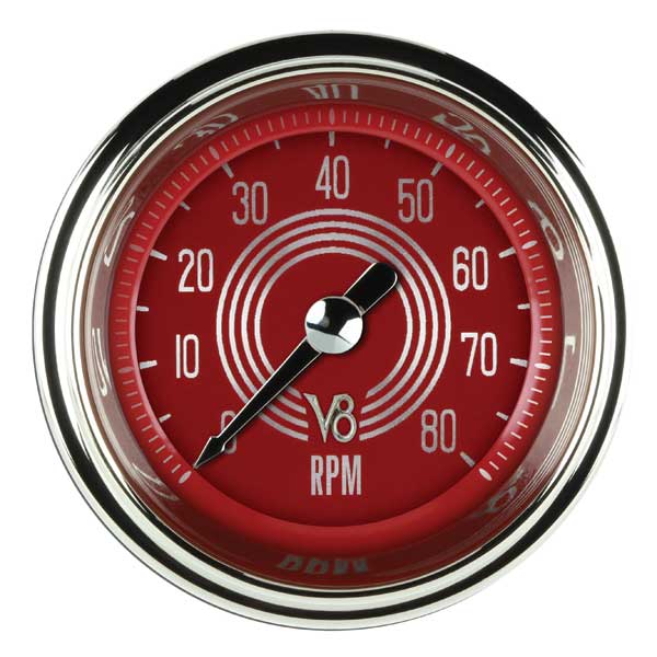 V8RS183SHC - Classic Instruments V8 Red Steelie Tachometer