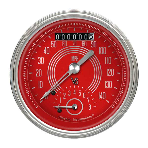 V8RS20SHC - Classic Instruments V8 Red Steelie Ultimate-Speedometer-Tachometer Combination