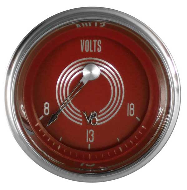 V8RS30SHC - Classic Instruments V8 Red Steelie Volt Gauge