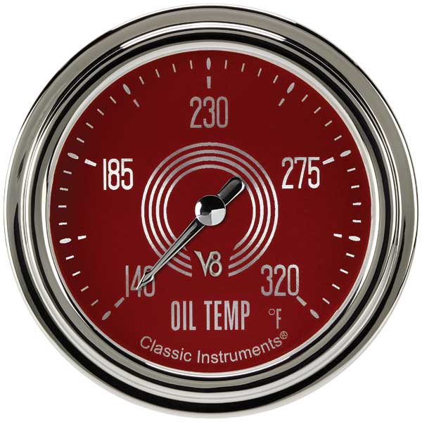 V8RS328SLC - Classic Instruments V8 Red Steelie OIL Temperature Gauge