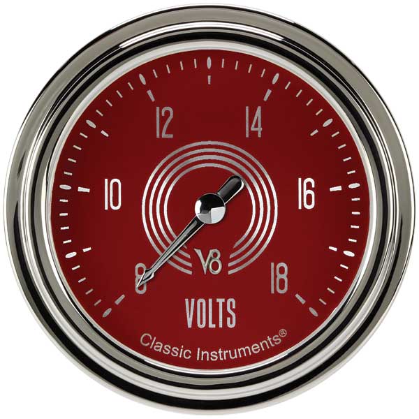 V8RS330SLC - Classic Instruments V8 Red Steelie Volts Gauge