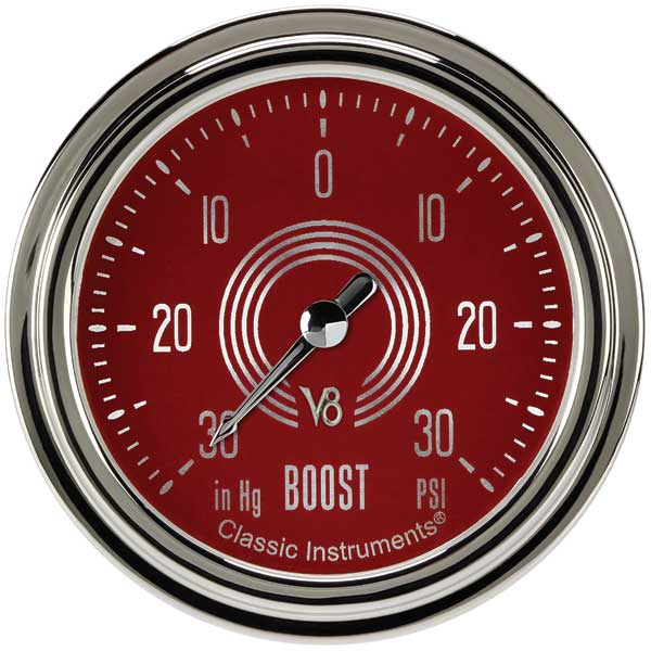 V8RS341SLC - Classic Instruments V8 Red Steelie Boost-Vacuum Gauge