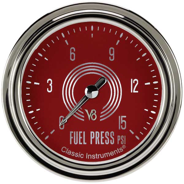 V8RS345SLC - Classic Instruments V8 Red Steelie Fuel Pressure Gauge 15PSI