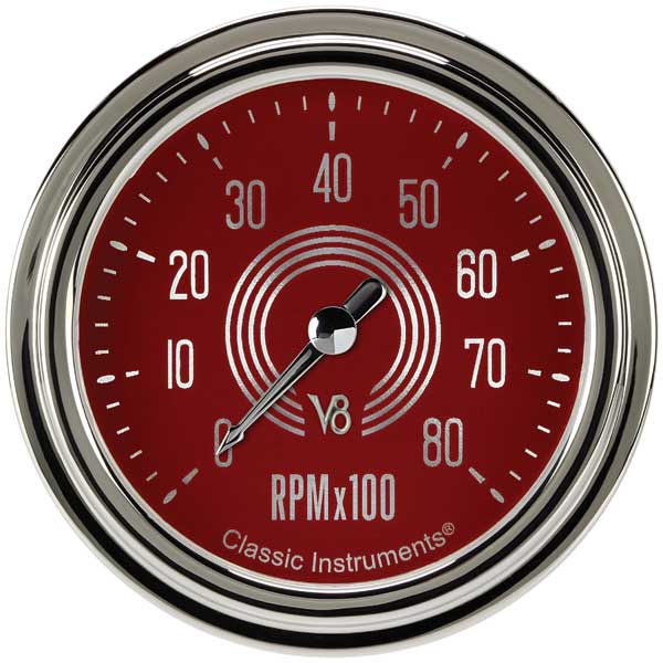 V8RS383SLC - Classic Instruments V8 Red Steelie Tachometer