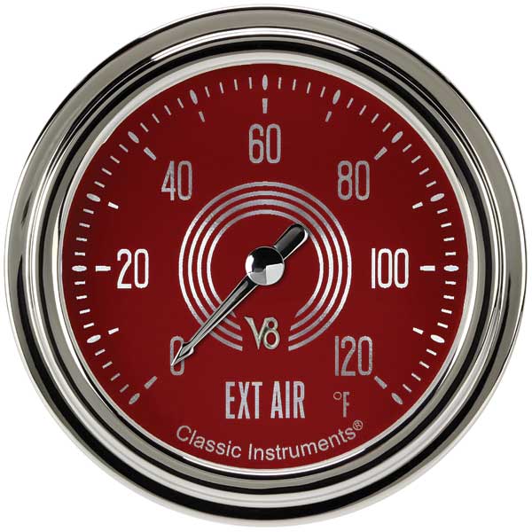 V8RS399SLC - Classic Instruments V8 Red Steelie Outside Air Temperature Gauge