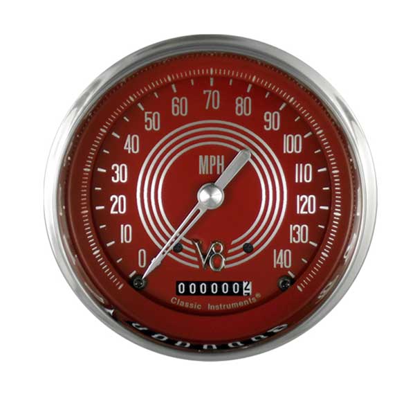 V8RS56SLC - Classic Instruments V8 Red Steelie Speedometer 140 MPH