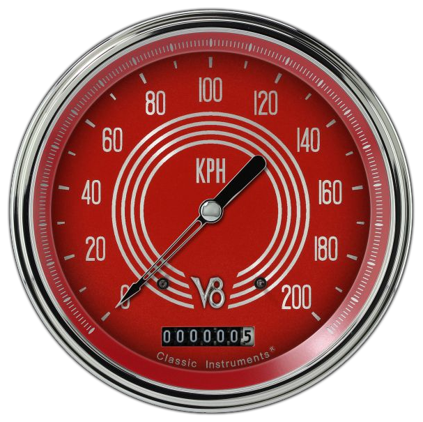 V8RS58SLC - Classic Instruments V8 Red Steelie Speedometer 200 kph