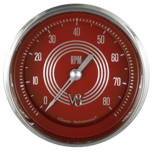 V8RS71SLC - Classic Instruments V8 Red Steelie Tachometer 8000 RPM