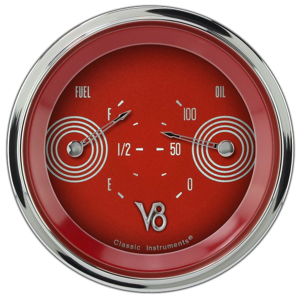 V8RS72SHC - Classic Instruments V8 Red Steelie Dual Gauge (Fuel 240-33 ohm Oil)