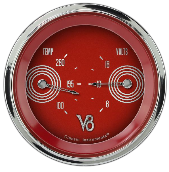 V8RS74SHC - Classic Instruments V8 Red Steelie Dual Gauge (Temperature Volts)