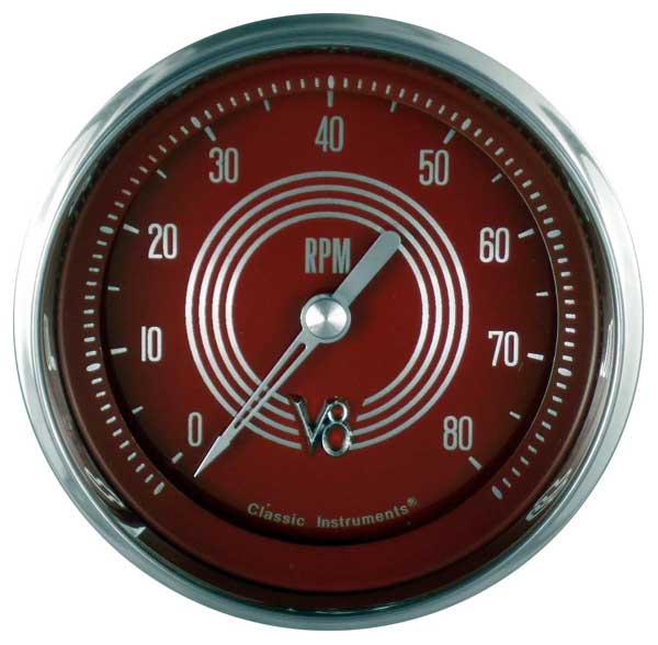 V8RS80SHC - Classic Instruments V8 Red Steelie Tachometer 8000 RPM