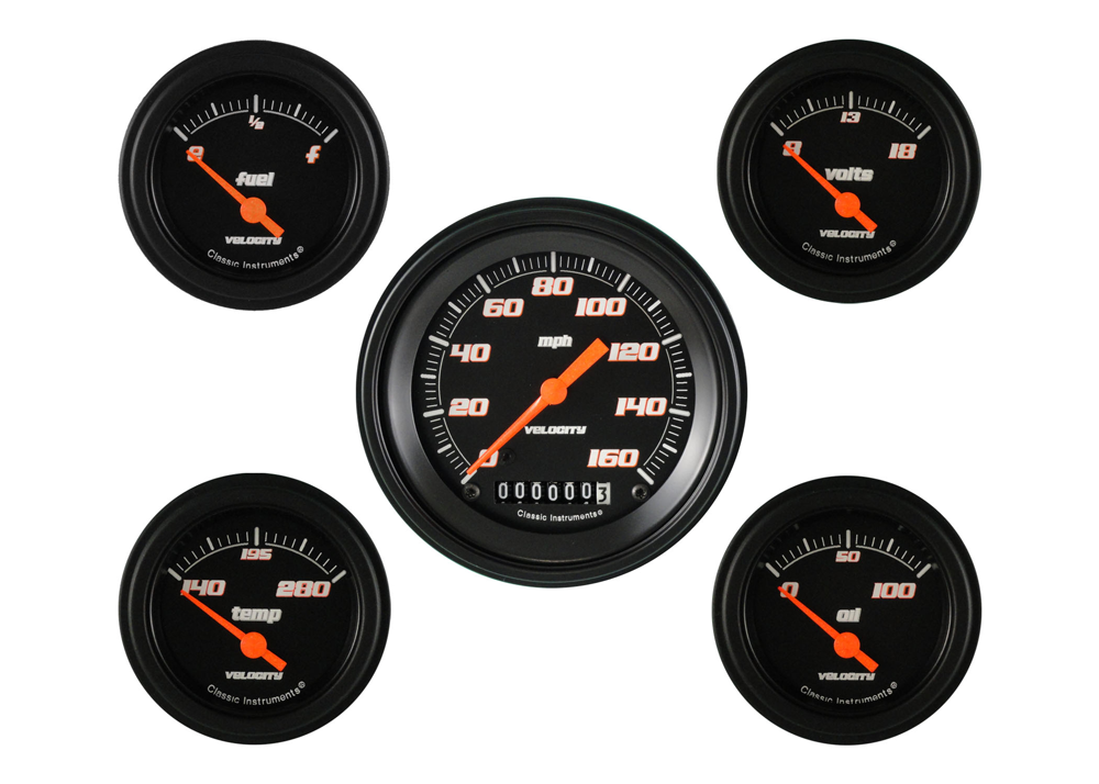 VS00BBLF - Classic Instruments Velocity Black Series 5 gauge set Speedometer (160MPH)