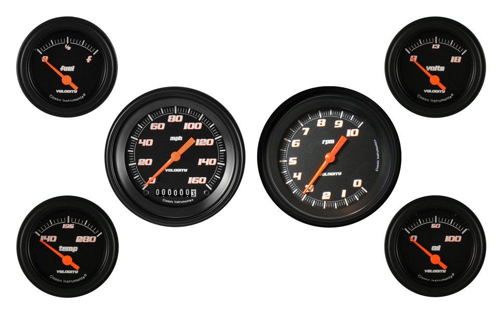 VS01BBLF - Classic Instruments Velocity Black Series 6 gauge set 160MPH
