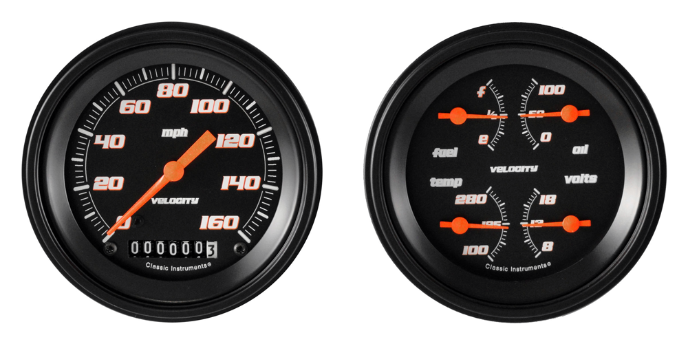 VS02BBLF - Classic Instruments Velocity Black Series 2 gauge set Speedometer Quad