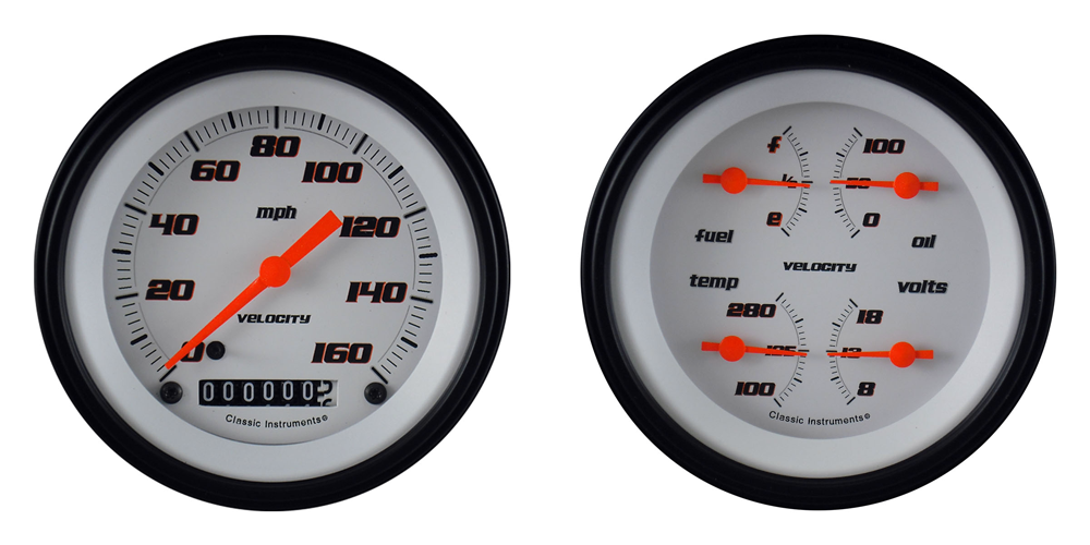 VS02WBLF - Classic Instruments Velocity White Series 2 gauge set Speedometer Quad