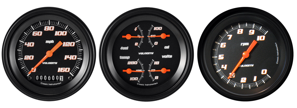 VS03BBLF - Classic Instruments Velocity Black Series 3 gauge set Speedometer Fuel-Oil Temp-Volt