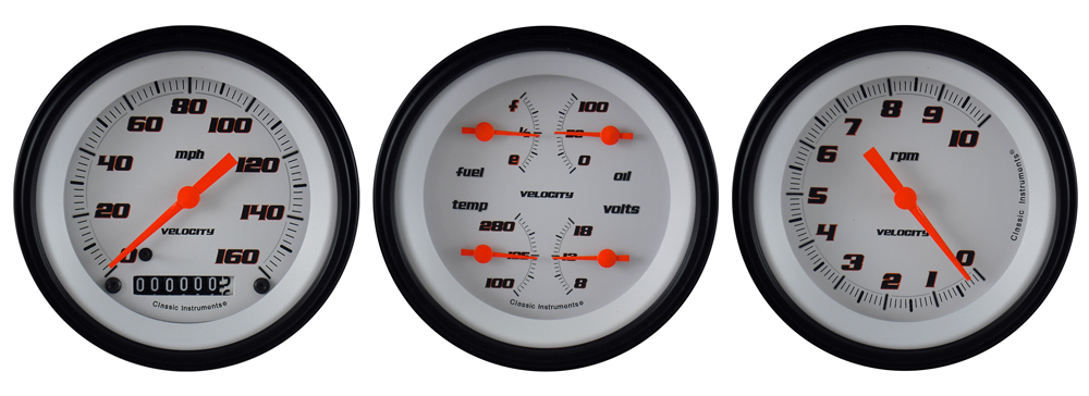 VS03WBLF - Classic Instruments Velocity White Series 3 gauge set Speedometer Tachometer Quad