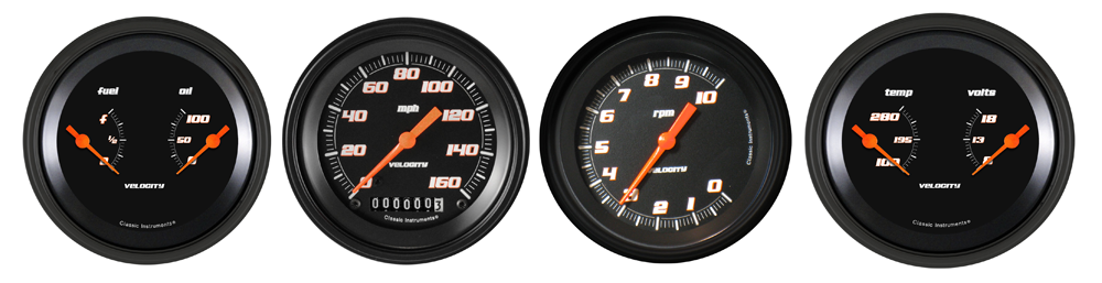 VS05BBLF - Classic Instruments Velocity Black Series 4 gauge set Speedometer Tachometer Fuel-Oil Temp-Volt