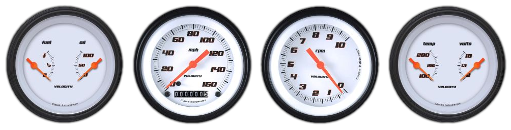 VS05WBLF - Classic Instruments Velocity White Series 4 gauge set Speedometer Tachometer Fuel-Oil Temp-Volt