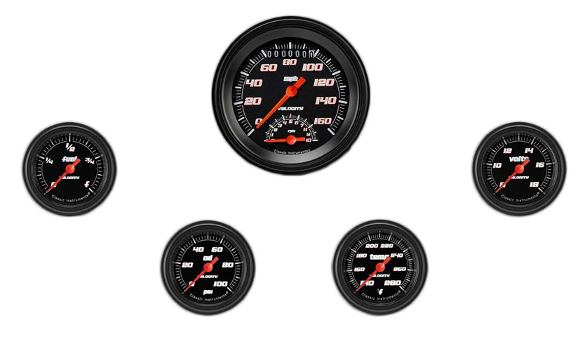 VS135BBLF - Classic Instruments Velocity Black Series 5 gauge set Ultimate Speedometer Fuel Oil Pressure Temperature Volt