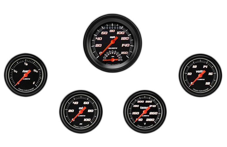 VS165BBLF - Classic Instruments Velocity Black Series 5 gauge set Speedtachular Fuel Oil Pressure Temperature Volt