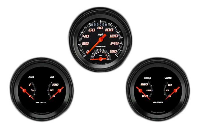 VS34BBLF - Classic Instruments Velocity Black Series 3 gauge set Ultimate-Speedometer Fuel-Oil Temp-Volt