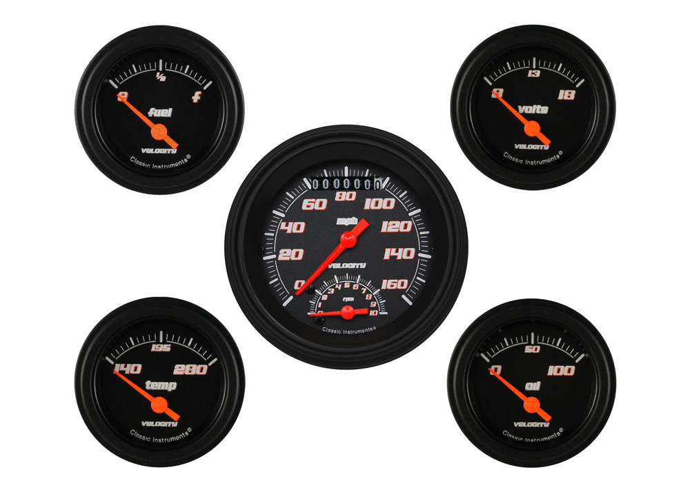 VS35BBLF - Classic Instruments Velocity Black Series 5 gauge set Ultimate Fuel Temperature Volt Oil