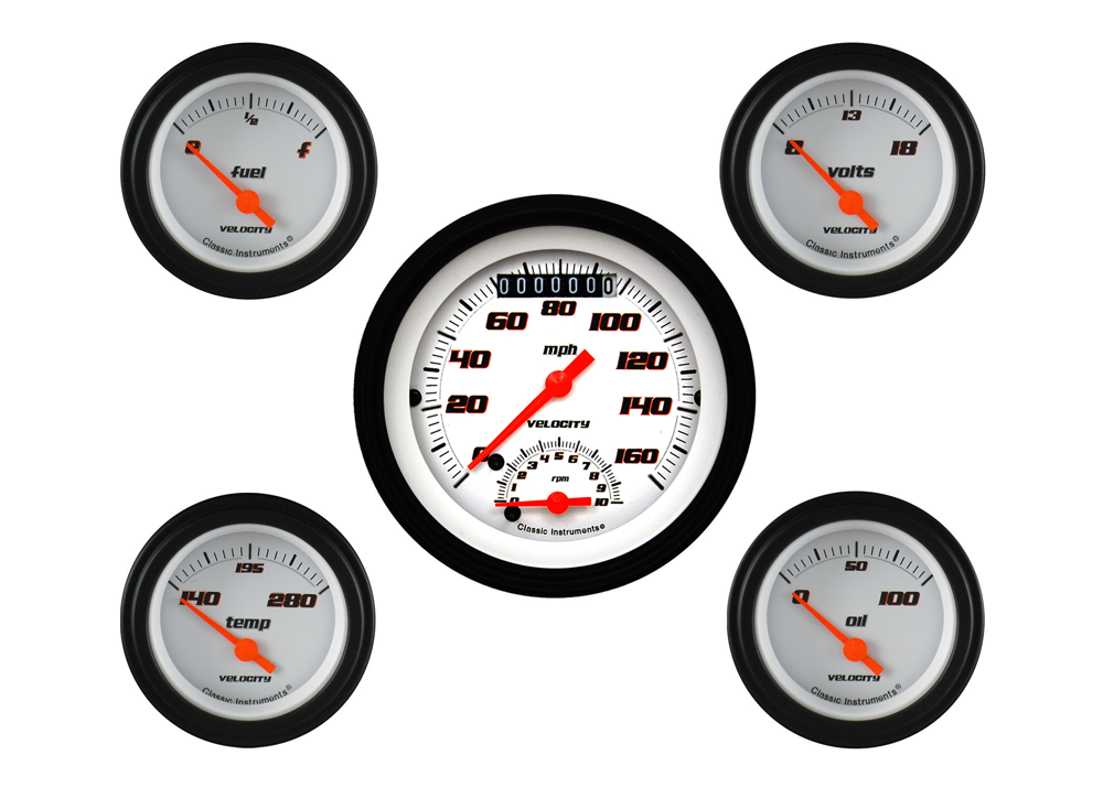 VS35WBLF - Classic Instruments Velocity White Series 5 gauge set Ultimate Fuel Temperature Volt Oil