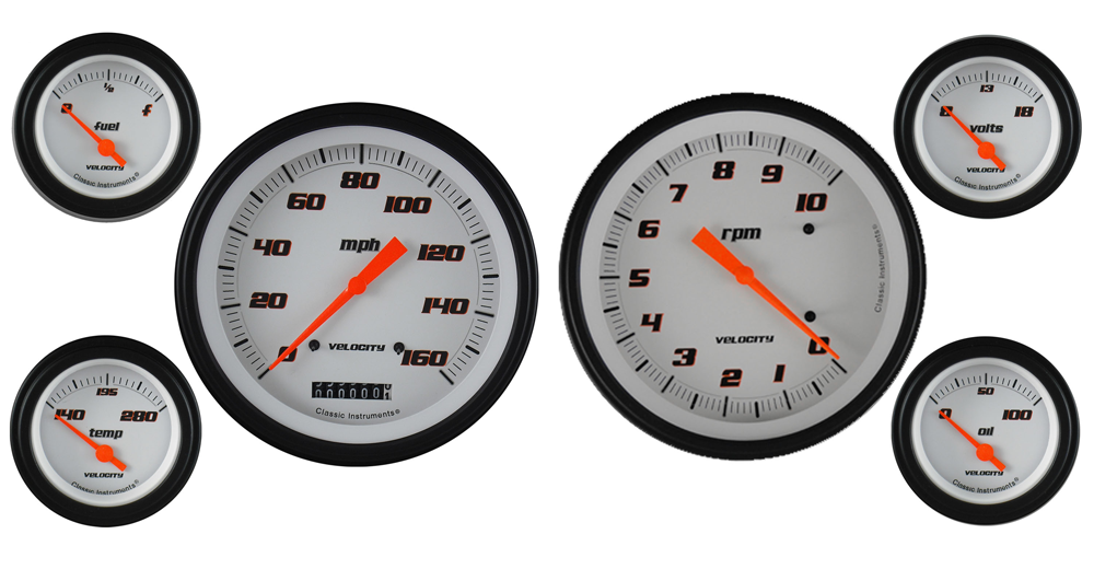 VS51WBLF - Classic Instruments Velocity White Series 6 Gauge Set Speedometer Tachometer Fuel Temperature Volt Oil