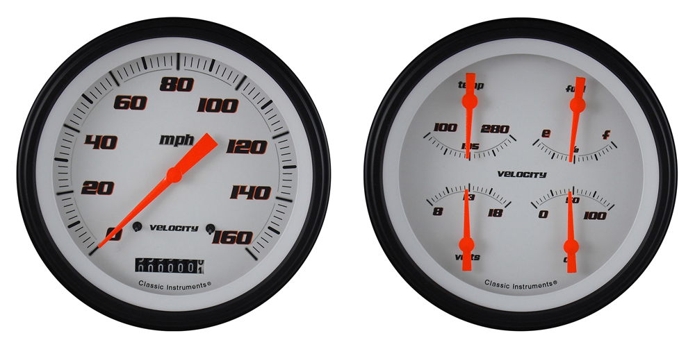 VS52WBLF - Classic Instruments Velocity White Series 2 gauge set Speedometer Quad